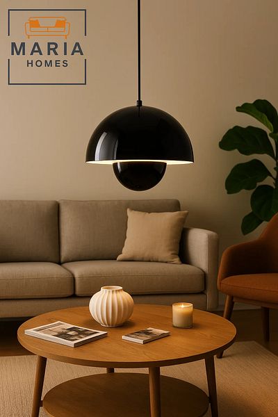 MARIA HOMES Glossy Black Dome Pendant Light