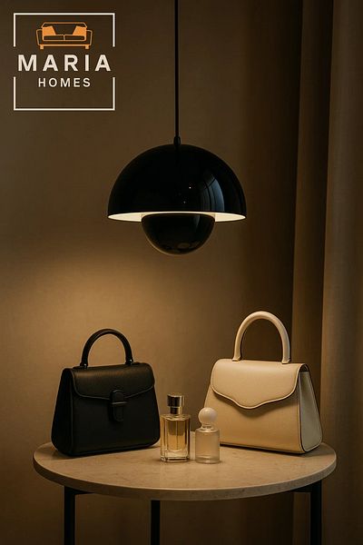 MARIA HOMES Glossy Black Dome Pendant Light