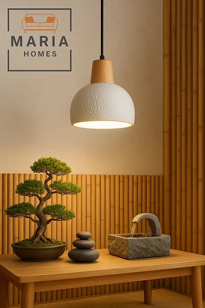 MARIA HOMES Glossy White Drum Pendant Light