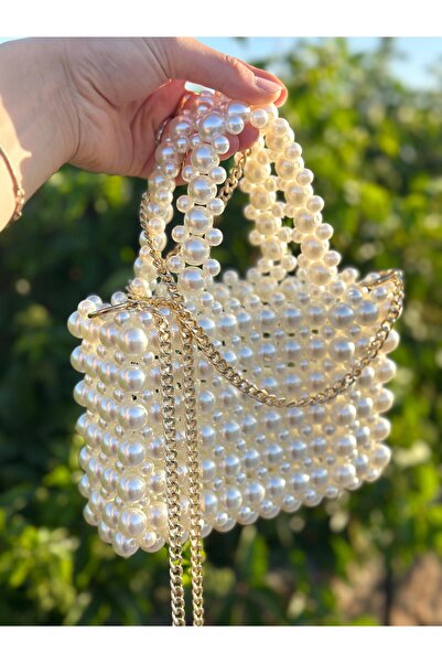 PD GRUP New Pearl Bag Pearl Handbag with Chain Detail