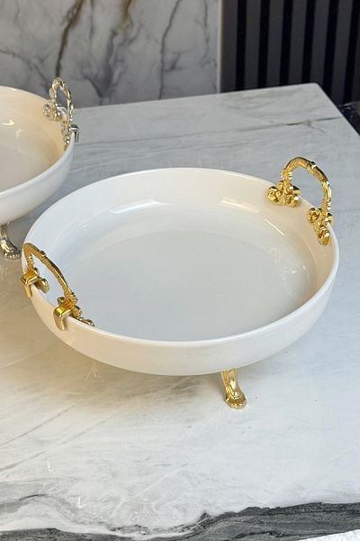 MAY HOME Porcelain Bowl & Salad Fruit Appetizer Presentation with Metal Legs and Handles
