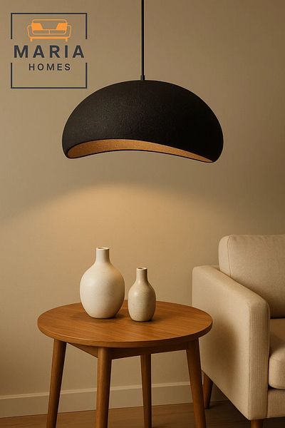 MARIA HOMES Oversized Matte Black Dome Pendant Light