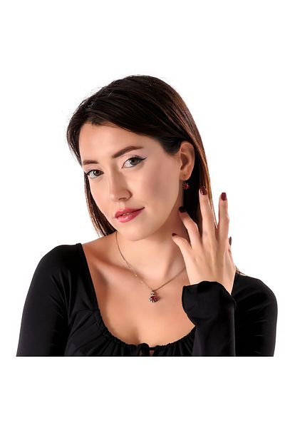 Atelier LEO Handmade Jewellery Goose Foot Glass Bordo Earrings Necklace Set Copper Hand Made Crystal Stone No Tarnishing Women's Jewelry Set