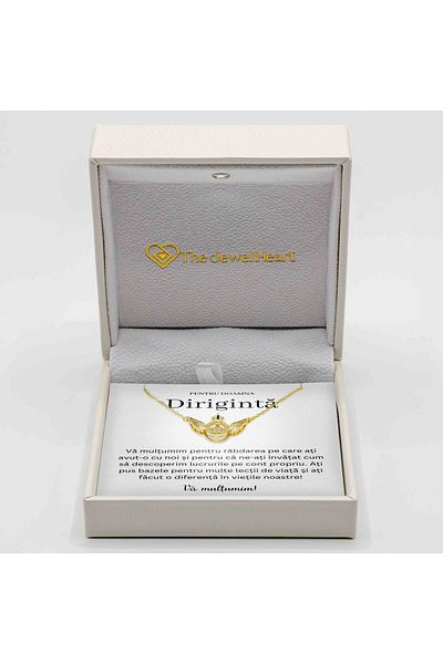 The Jewel Heart Colier Cadou Argint 925 Cu Mesaj De Mulțumire Pentru Dirigintă, Cutie LED Premium, Placat cu Aur 14K