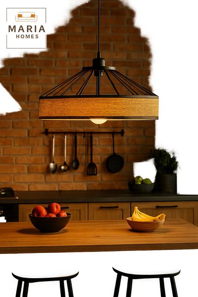 MARIA HOMES Industrial Jute and Iron Pendant Light