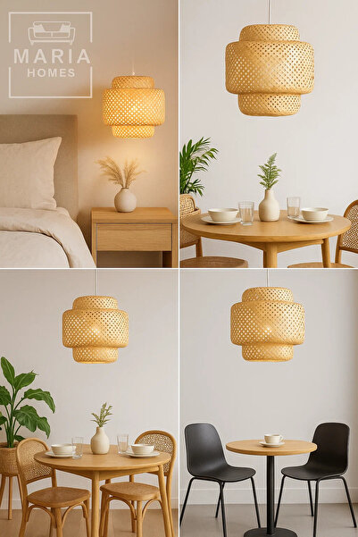 MARIA HOMES Double-Layered Handwoven Rattan Pendant Light