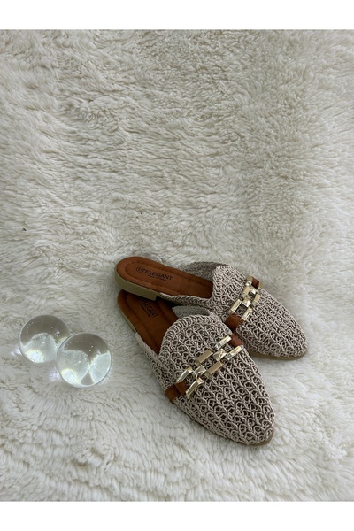 METİC Women's Lace Embroidered Chain House Slippers Outdoor Slippers