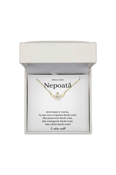 The Jewel Heart Colier Cadou Argint 925 Cu Mesaj De Dragoste Pentru Nepoată, Cutie LED Premium, Placat cu Aur 14K