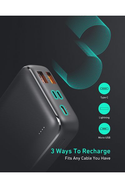 AUKEY AUKEY Basix Pro Power Bank 22.5W PD & QC 3.0 20,000 mAh with Micro & Lightning Input Black