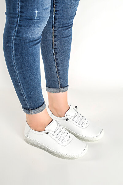 Limeo Genuine Leather Soft Comfortable Flexible Lace-Up Casual Mother White Classic Women's Shoes