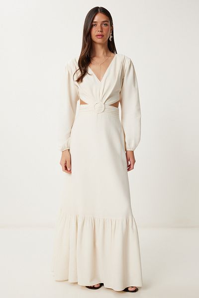 Lovelyİstanbul Rochie de in de vară cu spatele căptușit CREAM LFG0013