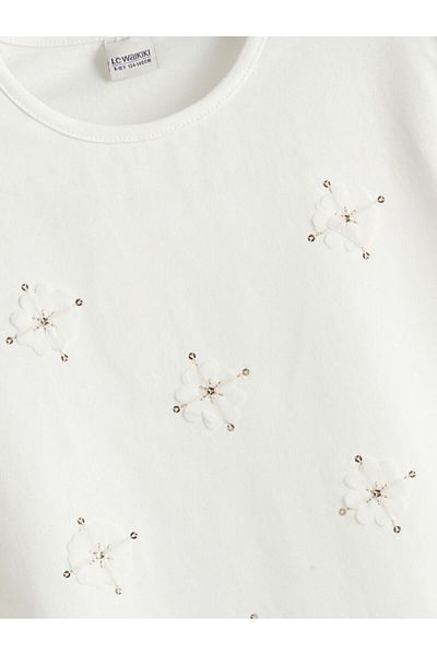 LC Waikiki Lcw Kids Ecru Crew Neck Floral Girl T-Shirt S5L310Z4Nvy25