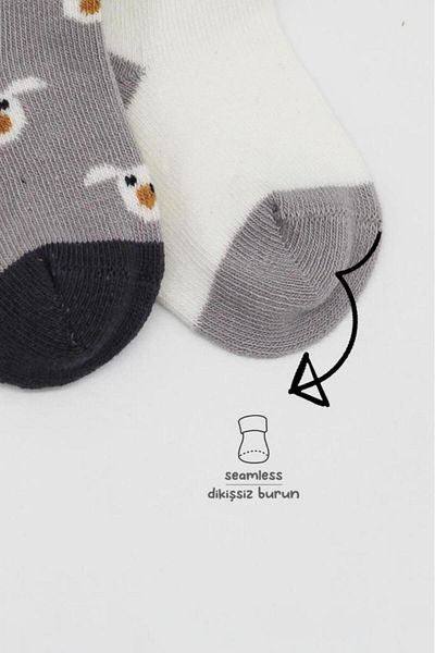 NEZADE STORE Bistyle Love Dog Combed Cotton Socks 2 Pack Bs10118 Gray