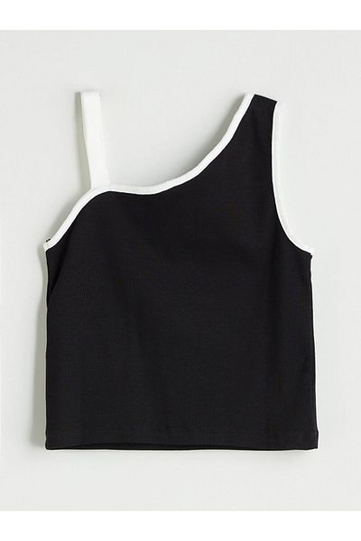 LC Waikiki Lcw Kids Black Asymmetrical Collar Girl's Crop Undershirt
