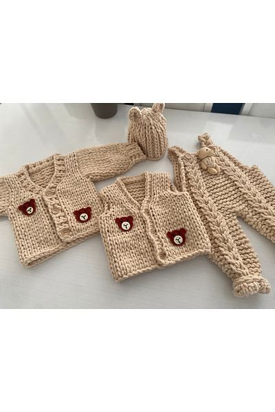 ÖRGÜCÜ DESİGN Puffy Baby Rompers Cardigan Vest Suit