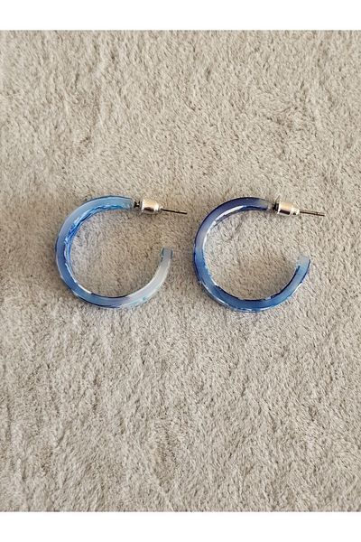 SiestaAccessories Blue Color Marble Pattern Acrylic Hoop Earrings