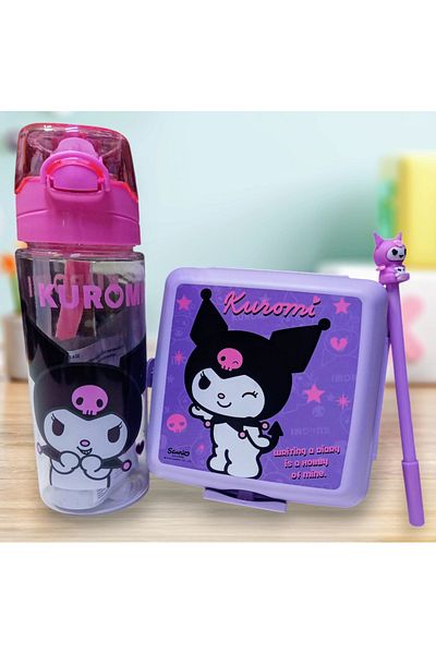 izmir yazici servis Kuromi Licensed Tritan Flask 500 ml and 2 Layer Nutrition Container Gel Pen Gift Set 2