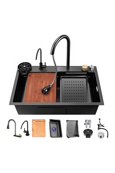 24 7 Life Set chiuvetă de bucătărie multifuncțională cu accesorii, finisaj negru mat