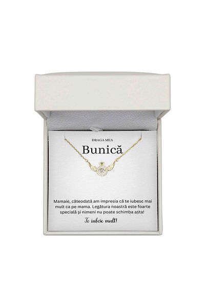 The Jewel Heart Colier Cadou Argint 925 Cu Mesaj De Dragoste Pentru Bunică, Cutie LED Premium, Placat cu Aur 14K