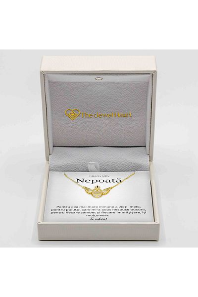 The Jewel Heart Colier Elegant Pentru Nepoată – Mesaj De Iubire, Argint 925 Placat Cu Aur 14K, Cutie Cu Lumină LED