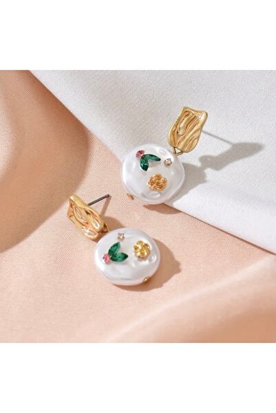 Accessories Vanilla Avenue Fransız Tarzı Çiçek ve Geometrik Dokulu Zarif Bohem Sallantılı Günlük Kadın Küpe