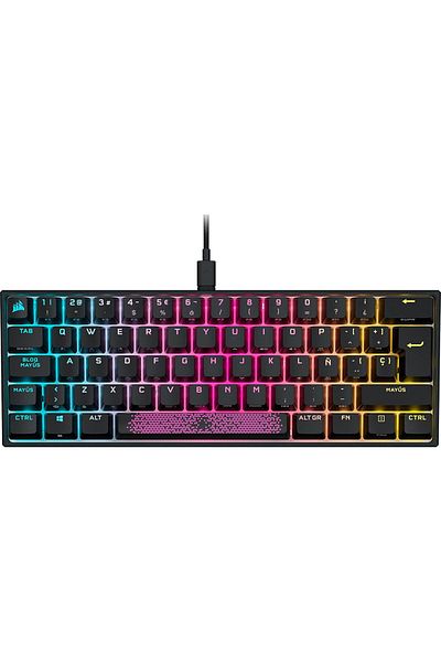 Corsair لوحة مفاتيح ألعاب ميكانيكية صغيرة K65، مدمجة 60%، إضاءة خلفية RGB، مفاتيح Cherry MX Red، قابلة للفصل