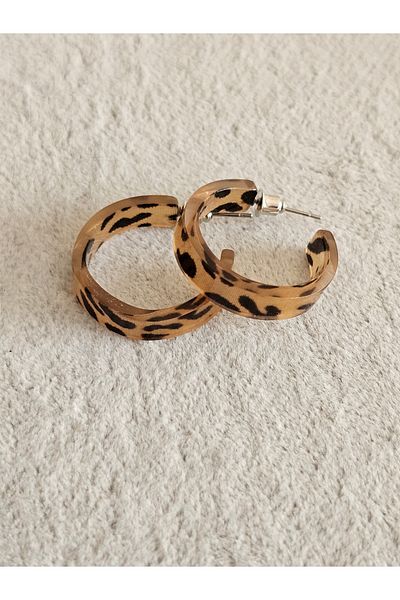 SiestaAccessories أقراط دائرية من الأكريليك بنقشة الفهد