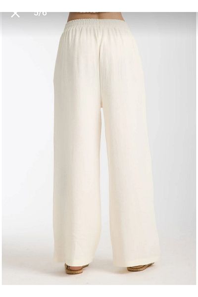 atelyu Women's Stone Color Muslin Wide Leg Pants