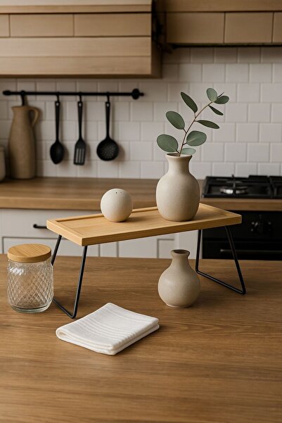 Akkoyunlu home Bambu Metal Ayaklı Raf Tezgah Üstü Düzenleyici Sunumluk