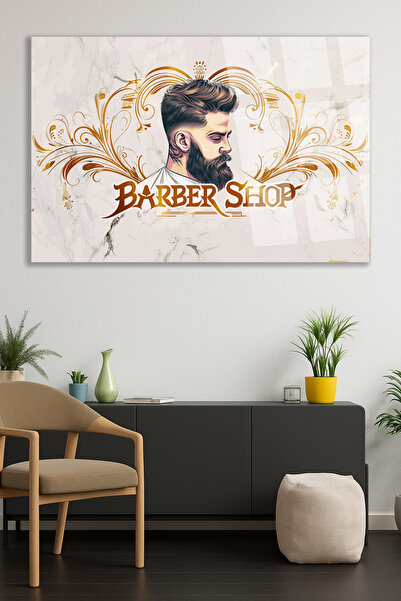 TAULART MODERN BERBER TABLOSU ERKEK KUAFÖRÜ KIRILMAZ CAM TABLO LÜKS HEDİYE UL...