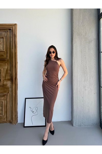 MEECY Γυναικείο Ασύμμετρο Μαξί Φόρεμα Draped Zr Model