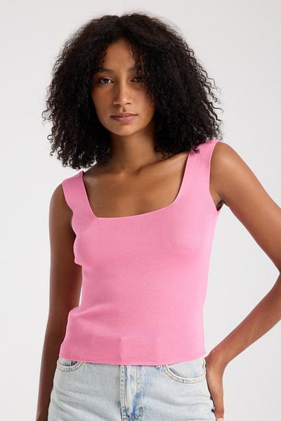 İLKCET MODA Γυναικείο πλεκτό αμάνικο Crop με τετράγωνο λαιμό