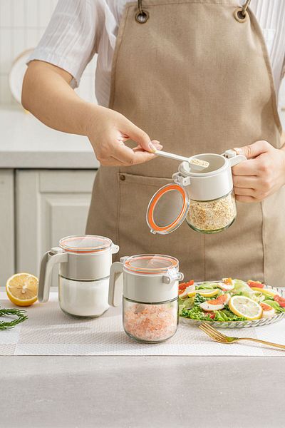 M'art Home Pinmoo Cream Spice Rack Set with Spoon 3 Pieces - 3 Pieces