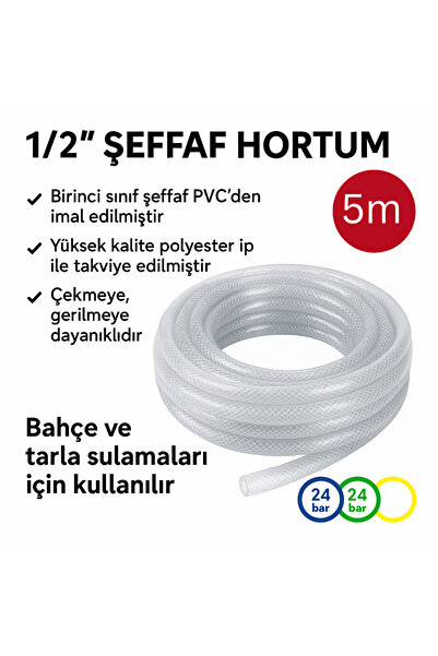 Aksay Plastik 5 Metre – Sardunya 1/2” Şeffaf Pvc Bahçe Hortumu