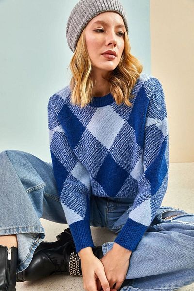Get Crazy Women's Square Patterned Knitwear Sweater