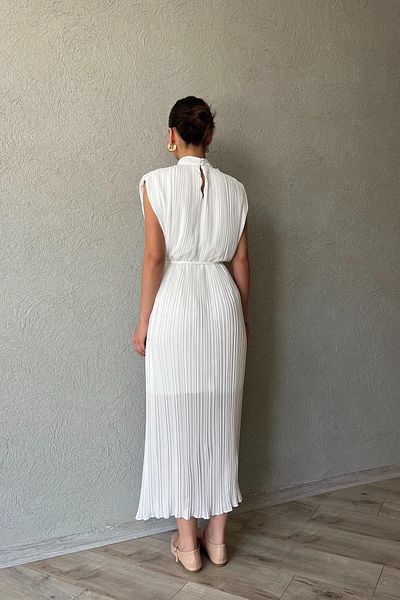 Julidress Φόρεμα με γιακά με αμάνικο φόδρα με πιέτες Midi Premium