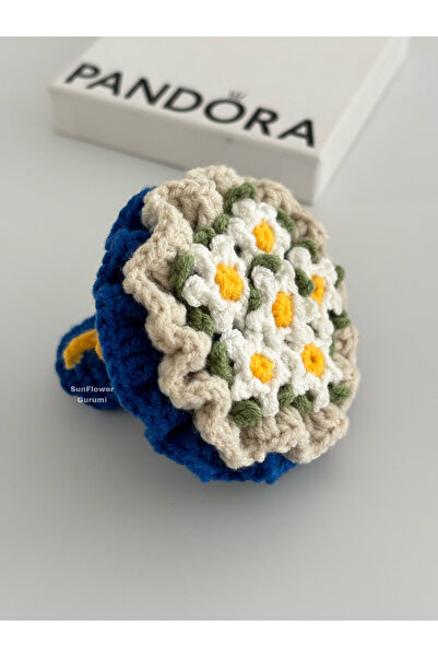 AccSWEN Örgü çiçek buketi anahtarlık papatya Mavi (1 Adet)