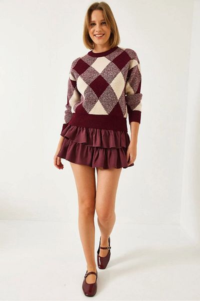 Get Crazy Women's Square Patterned Knitwear Sweater
