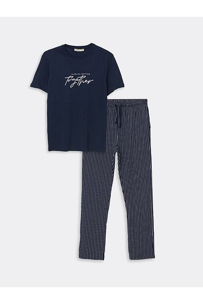 JustMORE Ανδρικό σετ πιτζάμες Basic κοντομάνικο Navy Blue