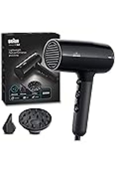Braun Hair Dryer HD2.2 Lightweight, Fast Drying, Glossy Hair, 2200 Watts, Black with Ionic Technolog