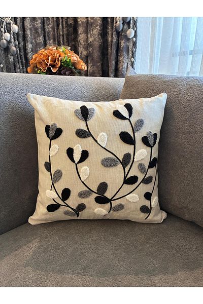 Mustgross Bohemian Punch Embroidered Linen Throw Pillow Case 1 Piece - 43X43 cm