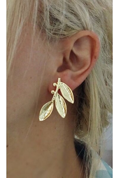 mos&more Gold Zeytin Dalı Şık Kadın Küpe