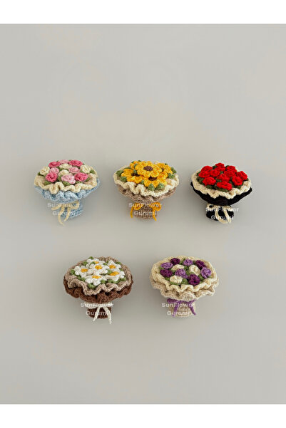 AccSWEN Örgü çiçek buketi anahtarlık papatya Mavi (1 Adet)