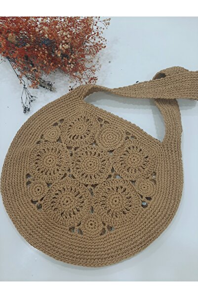 Goshıkı El Örgüsü Bej Kadın Omuz Çantası 32x37