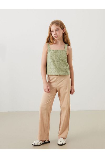 LC Waikiki Lcw Kids Green Square Collar Openwork Girl Crop Tank Top S5Eu79Z4Nvy25