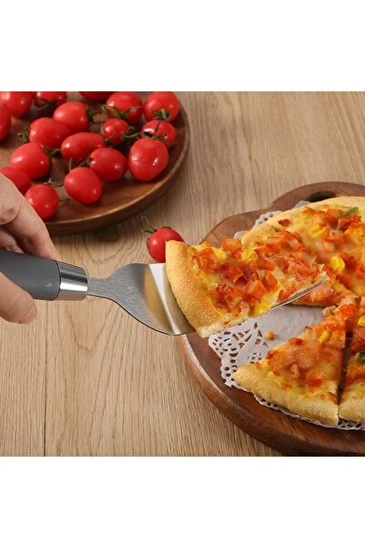 FOXMAG24 Set of 2 pizza tools: spatula and knife, stainless steel, ABS handle, black/silver