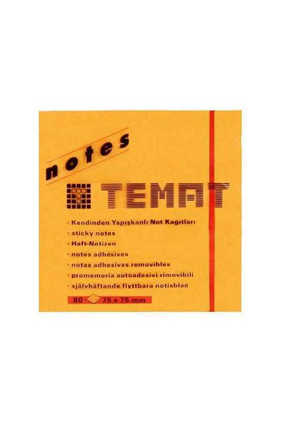 Temat Adhesive Note Paper 75X75 Highlighter Orange 12 Pack