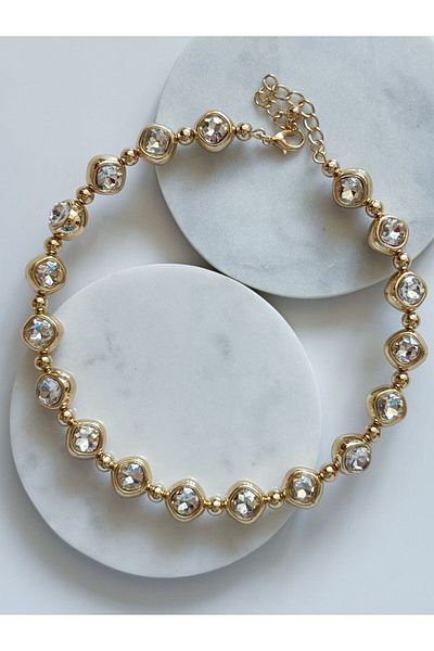 CHARMLUCKY Steel Stone Choker Necklace