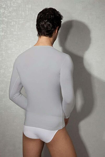 NazikEndam Dore Anse Men's Modal Wide Collar Long Sleeve t Shirt 2955