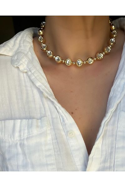 CHARMLUCKY Steel Stone Choker Necklace